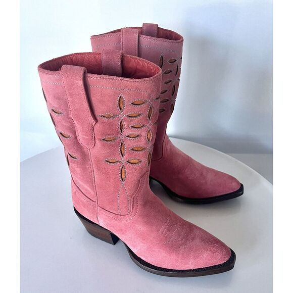 PLANET COWBOY X Anthropologie $475 Pee-wee Leather Western Cowgirl Boots Pink - Picture 10 of 14